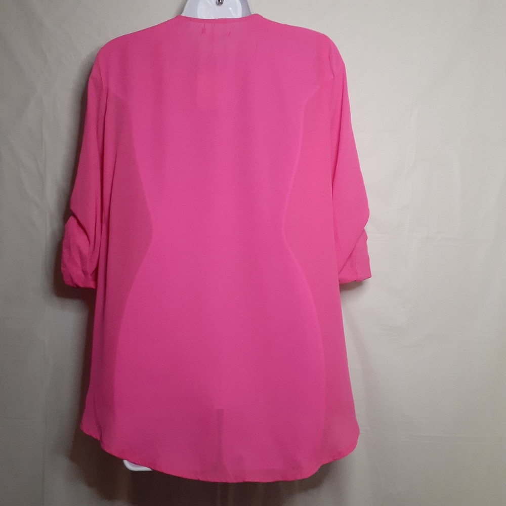 Marisol Semi-shear Bright Pink Women Blouse SZ M - Picture 2 of 8